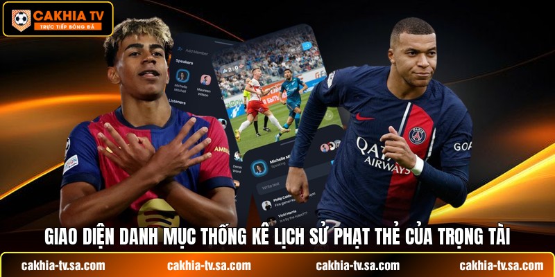 Giao diện danh mục thống kê lịch sử phạt thẻ của trọng tài